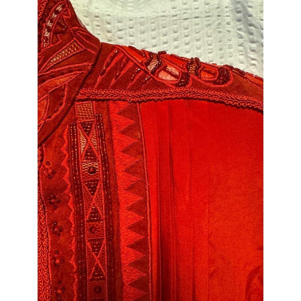 VTG 1980-90s Erez SZ 2 (Small) 100% Silk Red Heavy Embellished Blouse Detail NWT - Picture 10 of 16